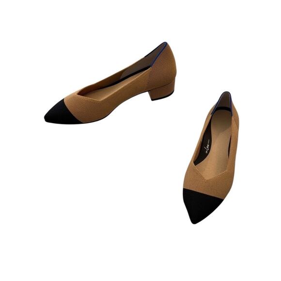 Rothy’s The Point Flats Tan Black Cap Toe Women’s Size 9 Woven Knit Shoes - Picture 5 of 9